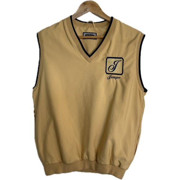 Vintage Vest Men Small Yellow Navy 90s Golf Windbreaker Embroidery Patch Grandpa - Picture 1 of 14